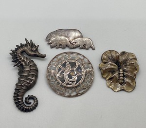 lot 13 image: 4 Vintage Sterling Figural Brooches Pins