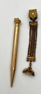 lot 41 image: Victorian Sharp Point Gold Filled Pencil & Watch Chatelaine