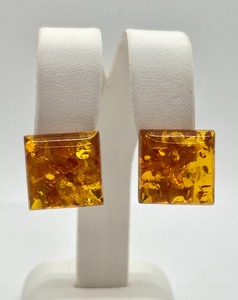 lot 50 image: Vintage Sterling & Orange Lucite Confetti Clip-on Earrings