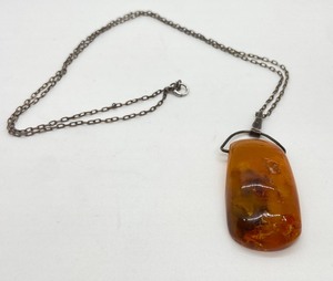 lot 66 image: Vintage Russian Amber Pendant Necklace on Sterling Chain by Kaliningrad Amber Factory