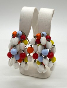 lot 67 image: Pair W. Germany Glass Bead Dangly Clip-on Earrings