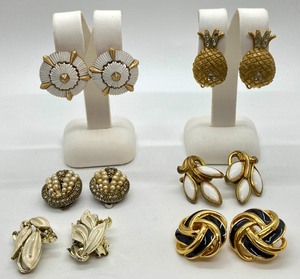 lot 73 image: 6 Pairs Signed Vintage Designer Clip-on Earrings - Trifari, Kramer, Ciner, & Lisner