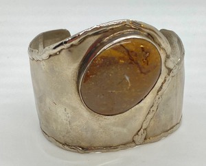 lot 77 image: Lovely Silver Plate Cuff Bracelet w Jasper Stone