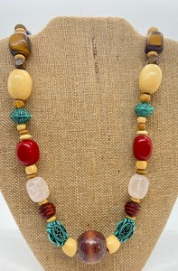 lot 87 image: Vintage Statement Necklace w Tigers Eye, Quartz, Onyx, Wood & more