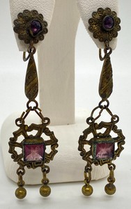 lot 94 image: Antique Lavalier Earrings w Purple Glass Stones