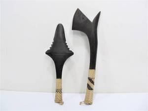 lot 70 image: 2 Hand Carved Wooden Tribal Weapons