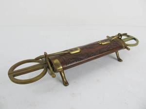 lot 120 image: Vintage Brass & Carved Wood Footed Mail Opener & Scissors Desk Set