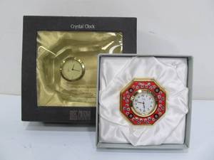 lot 18 image: 2 Small Desk Clocks in Boxes - Crystal & Millefiori Art Glass 