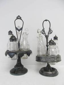 lot 30 image: 2 Ornate Antique Victorian Silver Plated Cruet Sets