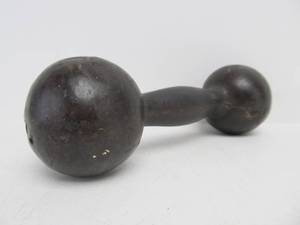 lot 34 image: Early Antique Cast Iron Circus Dumbbell - 10lbs
