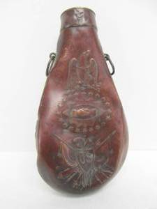 lot 40 image: Antique 19th Century Embossed US Military Gunpowder Flask 