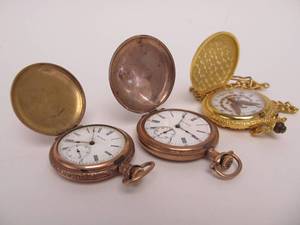 lot 101 image: 2 Antique Gold Filled WALTHAM Pocket Watches & Newer Watch