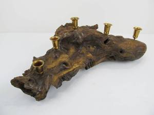 lot 104 image: Large Vintage Natural Burled Wood Centerpiece Candle Stand