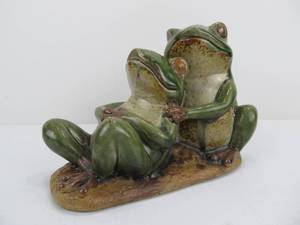 lot 105 image: Vintage Art Pottery Sculpture - Reclining Frogs