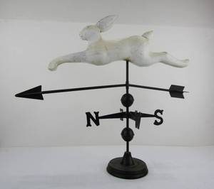 lot 111 image: Large Antique Style Full Body Carved Wood Rabbit Directional Weathervane