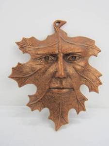 lot 113 image: Heavy Thick Ceramic Face on Oak Leaf Wall Sculpture