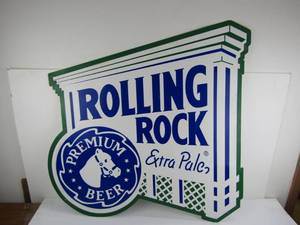 lot 114 image: Large Embossed Metal ROLLING ROCK Beer Sign