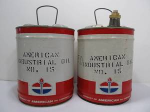 lot 130 image: 2 Vintage AMOCO 5 Gallon Advertising Motor Oil Cans