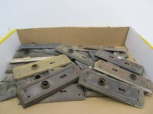 lot 133 image: Large Lot of Antique Brass etc Door Hardware Keyhole Plates