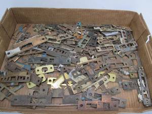 lot 134 image: LARGE Lot of Antique Brass etc Door Hardware Strike Plates