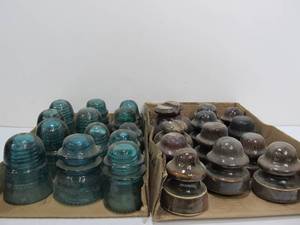 lot 137 image: Lot of Antique Blue Glass & Ceramic Insulators