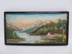 lot 151 image: Antique Relief Carved & Painted Wood Folk Art Wall Plaque