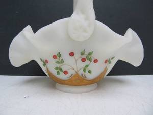 lot 157 image: Hand Painted Artist Signed FENTON Glass Basket