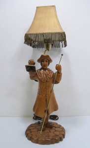 lot 185 image: Large Vintage Carved Wood Paul Revere Figural Table Lamp