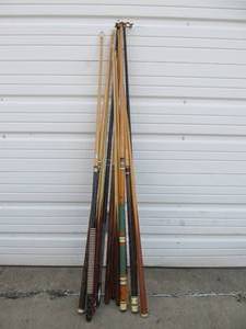 lot 206 image: Large Group of Assorted Pool Cues & Bridge