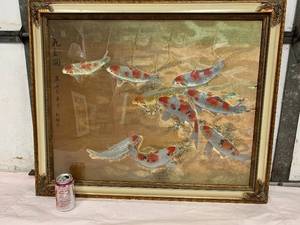 lot 92 image: Large Framed Reflective Japanese Koi Fish Artwork