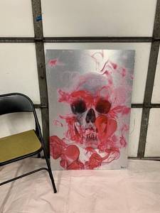 lot 93 image: LARGE Signed Mixed Media Skull Artwork by Parvez