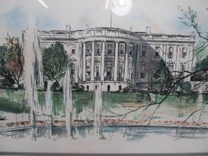 lot 96 image: Large Vintage John Haymson Mid Century White House Art