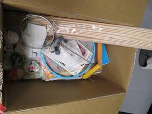 Misc box of craft supplies, Sewing ...