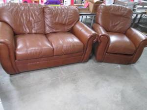 Brown Leather Love Seat and matchin...