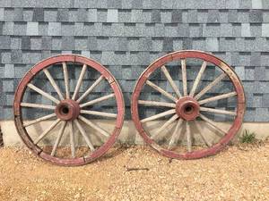 lot 10 image: Fabulous Pair Antique Wagon Wheels