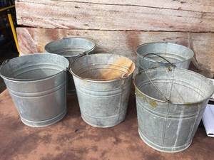 lot 12 image: 5 Galvanized Buckets with Handles