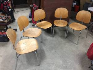 lot 36 image: Vintage Retro Ergonomic Wood and Chrome Chairs