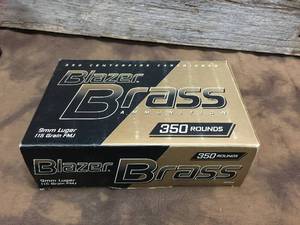 lot 82 image: Blazer Brass 9mm Luger 350 Round Box Ammo