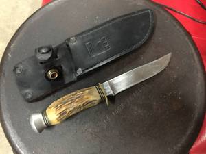 lot 84 image: Vintage Anton Wingen JR Solingern Germany Stag Handle Knife with Sheath