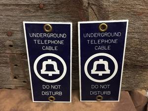 lot 153 image: 2 Vintage Underground Telephone Cable Porcelain Enamel Signs