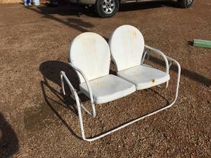 lot 163 image: Vintage Pressed Steel Double Glider Swinging PatioLawn Chair