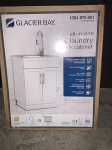lot 6 image: GLACIER BAY ALL-IN-ONE 24. 125IN. X 21.375 IN. X 35 IN STAINLESS STEEL LAUNDRY SINK WITH FAUCET AND STORAGE CABINET. SEE PICTURES