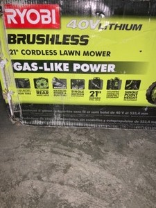 lot 43 image: RYOBI BRUSHLESS 21 CORDLESS LAWN MOWER WITH 40V LITHIUM-ION BATTERY AND CHARGER. SEE PICTURES