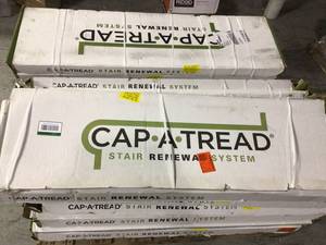 Pallet with assorted Cap A Tread Stair Renewal System boxes not used see pictures
