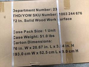 Pallet with 2 Wood Worksurfaces 72 in and 84 in not used see pictures
