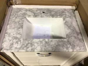 Maribella 30 in. Bath Vanity in White with Carrara Marble Vanity Top in White with White Basin by Altair Customer Returns See Pictures