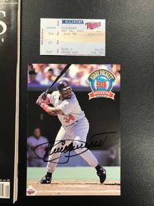 Kirby Puckett Autographed 6x9 and Ticket Stub and Program