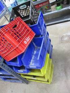 Plastic Parts Bins & (2) Milk Crate...