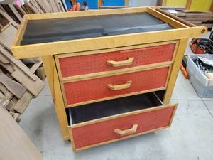 lot 14 image: Professionally Built Handmade Woodworking Shop Cart on Casters with (3) Drawers