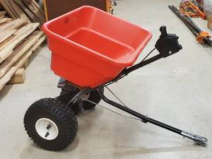 lot 132 image: Pull Behind Riding Lawn Mower Seed  Fertilizer Spreader